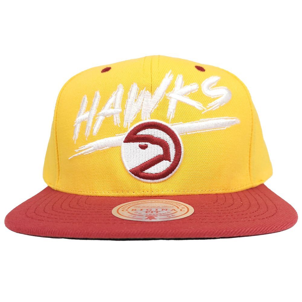 Atlanta Hawks Mitchell & Ness NBA Snapback Hat Cap 3D Logo Yellow Red NWT
